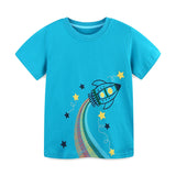 Summer Boys’ Rocket and Stars Cartoon Pattern T-shirt in European and American Style