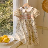 Summer Arrival Baby Kids Girls French Cute Short Sleeves Flowers Pattern Printed Dress