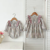 Spring Baby Girls French-style Floral Long-sleeved Onesies and Dress – Princess Sister Matching Set