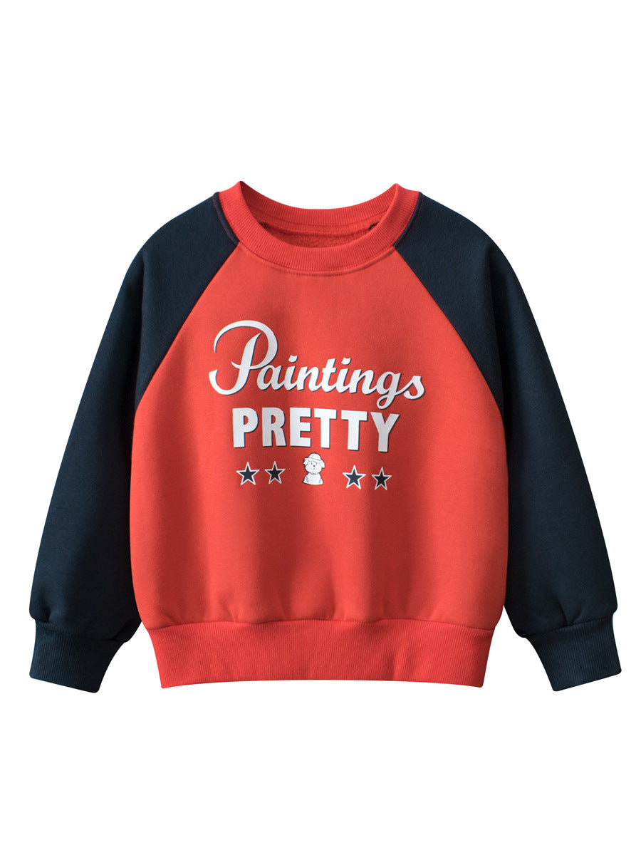 Autumn Baby Kids Boys Letters Pattern Color Patchwork Long Sleeves Crew Neck Top Pullover - MyKids-USA™