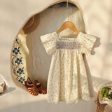 Summer Baby Kids Girls Fly Sleeves Square Neck Flowers Pattern Printed Dress