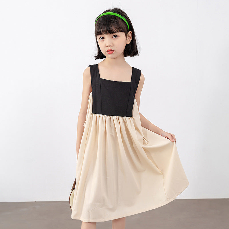 Girls Colorblock Design Square Neck Sleeveless Dress - MyKids-USA™
