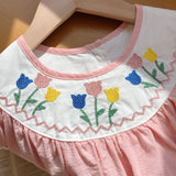 Summer Arrival Baby Kids Girls Cute Short Sleeves Flowers Pattern Embroidered Dress