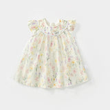Summer Arrival Baby Girls Cute Butterfly and Floral Pattern Fly Sleeves Dress