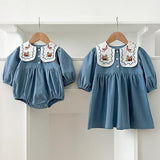Arrival Autumn Baby Kids Girls Long Sleeves Flowers Embroidery French Collar Onesies and Dress – Princess Sister Matching Set - MyKids-USA™