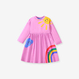 Arrival Autumn Girls Long Sleeves Cartoon Rainbow And Sunshine Pattern Crew Neck Dress - MyKids-USA™