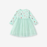 Arrival Autumn Girls Cartoon Christmas Print Crew Neck Long Sleeves Tulle Patchwork Princess Dress - MyKids-USA™