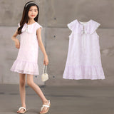 New Design Summer Kids Girls French Style Purple Fashion Lace Trim Collar Dress