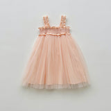 Summer Baby Kids Girls Sleeveless Solid Color Mesh Patchwork Design Off Shoulder Strap Dress - MyKids-USA™