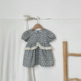 Summer Arrival Northern Europe Floral Pattern Short Sleeves Dress for Stylish Girls
