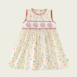 New Design Summer Kids Girls Cute Colorful Dots Sailing Boats Embroidered Sleeveless Dress - MyKids-USA™