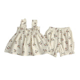 Summer Hot Selling Baby Girls Sleeveless Floral Pattern Strap Top Dress And Shorts Clothing Set - MyKids-USA™