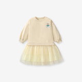 Design Autumn Girls Sunflower Pattern Logo Crew Neck Long Sleeves Tulle Patchwork Dress - MyKids-USA™