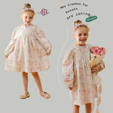 Hot Selling French Style Autumn Girls Flowers Print Ruffle Neck Long Sleeves Pleated Dress - MyKids-USA™