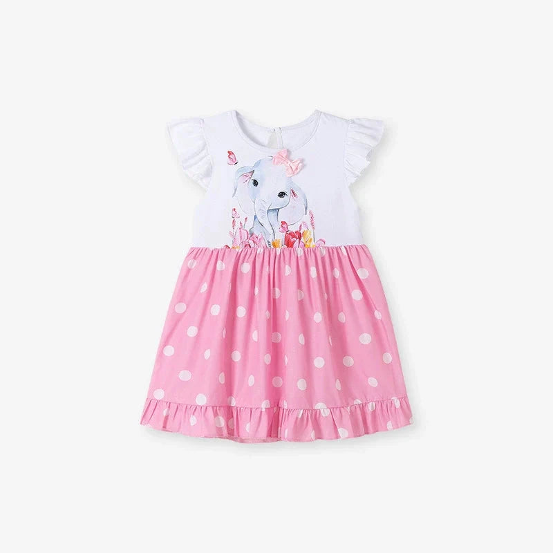 Summer Arrival Elephant Cartoon Pattern Fly Sleeves Color Patchwork Dress for Stylish Girls - MyKids-USA™