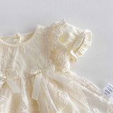 Summer Arrival Baby Girls Cute Solid Color Floral Embroidery Short Sleeves Dress Design Onesies