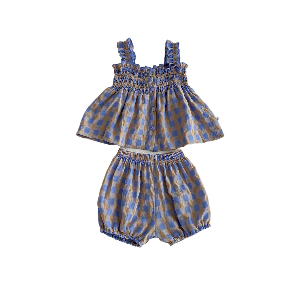 Summer Baby Kids Girls Plaid Strap Dress And Shorts 2-Piece Clothing Set - MyKids-USA™