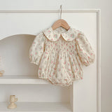 New Arrival Autumn Floral Print Baby Kids Peter Pan Collar Onesies And Girls’ Dress – Princess Sister Matching Set