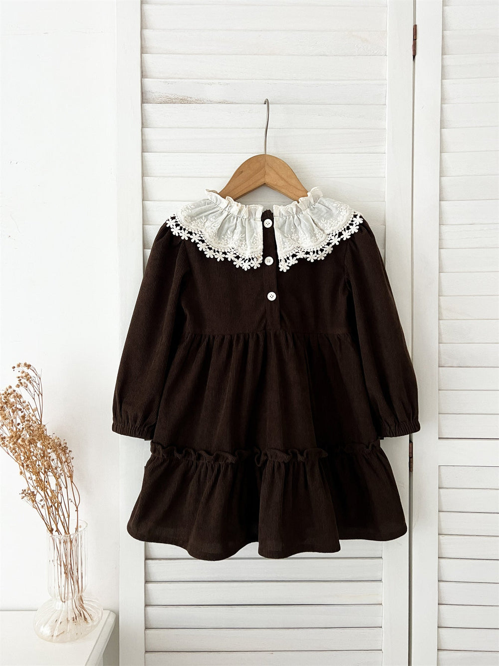 Spring and Autumn Corduroy Long-sleeved Dress with Lace Collar for Stylish Girls - MyKids-USA™