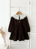 Spring and Autumn Corduroy Long-sleeved Dress with Lace Collar for Stylish Girls - MyKids-USA™