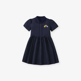 Summer Arrival Rainbow Pattern Short Sleeves Polo Dress for Stylish Girls