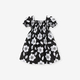 Baby Girls Square Neck Short Sleeves Black Floral Dress - MyKids-USA™