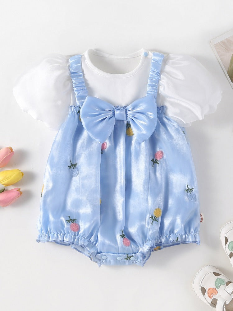 Summer New Arrival Baby Girls Floral Pattern Short Sleeves Big Bow Onesies - MyKids-USA™