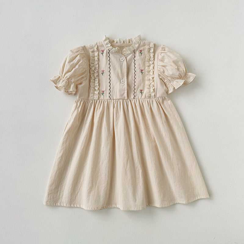 Summer Arrival Baby Kids Girls Cute Short Sleeves Flowers Pattern Embroidered Dress - MyKids-USA™