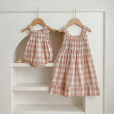 Summer Baby Girls French-style Plaid Sleeveless Onesies and Dress – Princess Sister Matching Set