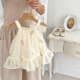 New Design Summer Girls Floral Print Mesh Sleeveless Strap Onesies Dress - MyKids-USA™