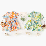 Summer New Arrival Baby Girls Casual Leaves Print Short Sleeves V Neck Dress - MyKids-USA™