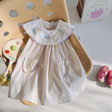 Summer Arrival Baby Kids Girls Sleeveless Boats Pattern Embroidered Striped Dress - MyKids-USA™