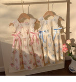 Summer Baby Kids Girls Sleeveless Flowers Printed and Embroidered Pattern Dress