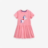 Baby Kids Girls Unicorn Pattern Short Sleeves White Stars Dress