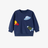 Autumn Arrival Kids Boys Rocket and Planet Cartoon Pattern Crew Neck Long Sleeves Top Sweatshirt