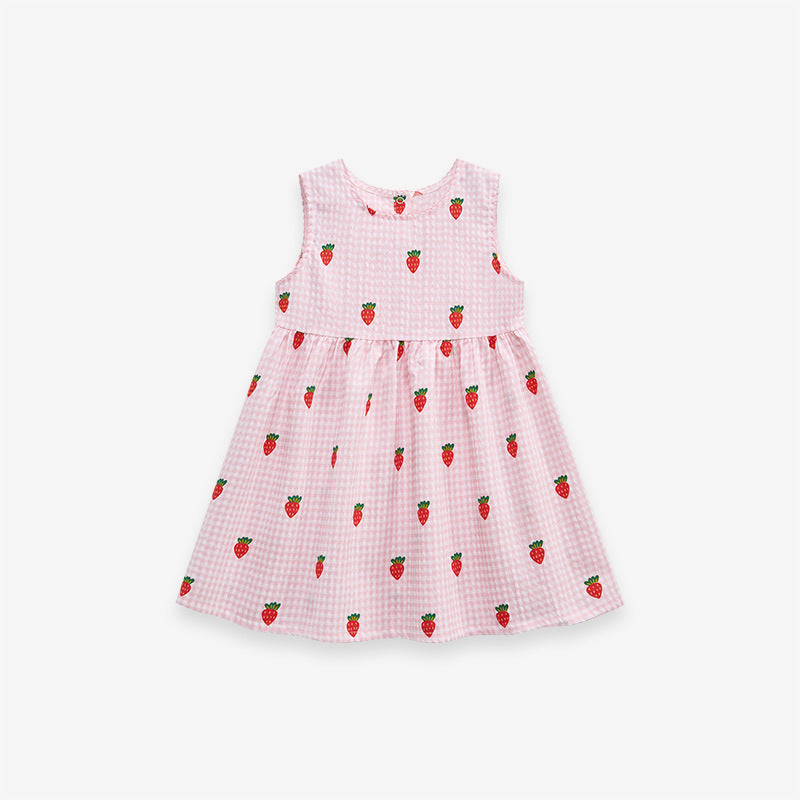 Summer Girls Sleeveless Carrots Print Pattern Plaid Dress - MyKids-USA™