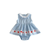 Best Selling Summer Baby Kids Girls Red Heart Pattern Sleeveless Ruffle Collar Onesies Dress - MyKids-USA™