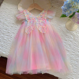 Summer Baby Kids Girls Gradient Fly Sleeves Butterfly Design Mesh Princess Dress - MyKids-USA™