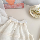 Summer Baby Kids Solid Color Sleeveless Dots Embroidery Pattern Top Dress and Pants Clothing Set for Girls