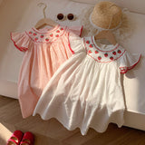 Summer Arrival Baby Kids Girls Cute Fly Sleeves Strawberry Pattern Embroidered Dress
