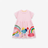 Kids Baby Girls Short Sleeves Floral Rainbow Pink Dress