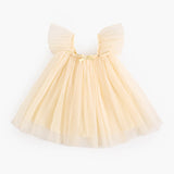 Summer New Arrival Baby Girls Holiday Solid Color Princess Square Neck Mesh Strap Dress