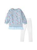 Spring And Autumn Girls Cartoon Christmas Pattern Long Sleeves Crew Neck Top Patchwork Dress And Pants Clothing Set