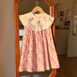 Summer Baby Kids Girls Sleeveless Teddy Pattern Embroidered Plaid Dress - MyKids-USA™
