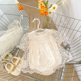Baby Girl Solid Color Floral Embroidered Mesh Design Princess Dress