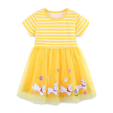 Summer Arrival Baby Girls Cute Rabbits Pattern Tulle Patchwork Short Sleeves Dress - MyKids-USA™