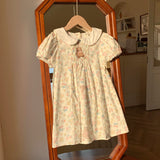 Summer Arrival Baby Kids Girls Cute Short Sleeves Teddy Pattern Embroidered Floral Dress