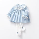 Baby Girl Heart Pattern Ruffle Doll Neck Shirt Combo Embroidered Pants Sets
