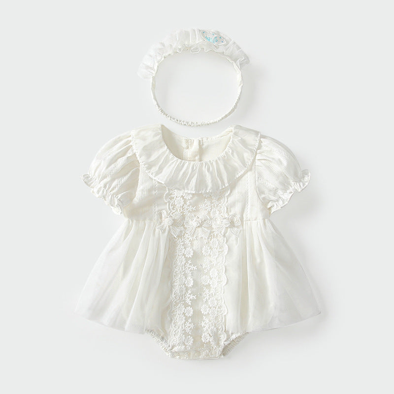 Summer Arrival Baby Girls Cute Solid Color Floral Embroidery Short Sleeves Dress Design Onesies - MyKids-USA™