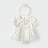 Summer Arrival Baby Girls Cute Solid Color Floral Embroidery Short Sleeves Dress Design Onesies - MyKids-USA™